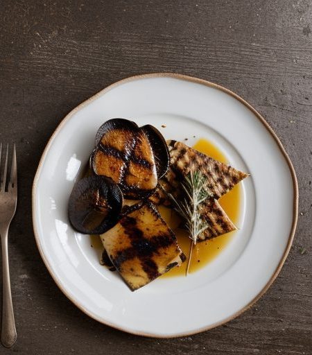 Grilled Portobello Mushrooms With Mushroom Ravioli & Foie recipe image