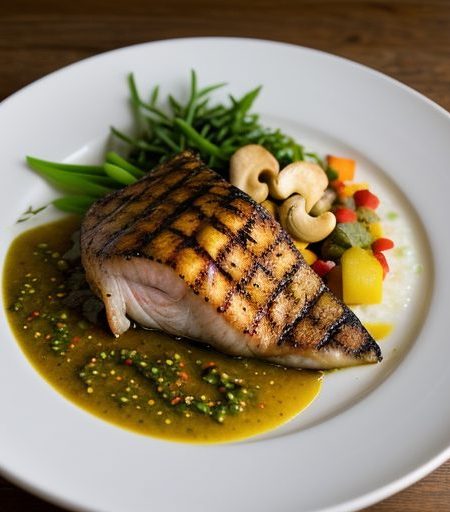 Grilled Red Snapper W/Cashew Rice & Tropical Fruit Chutne recipe image