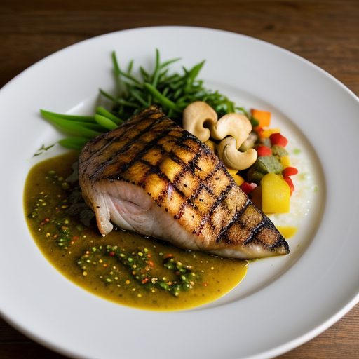 Grilled Red Snapper W/Cashew Rice & Tropical Fruit Chutne recipe image