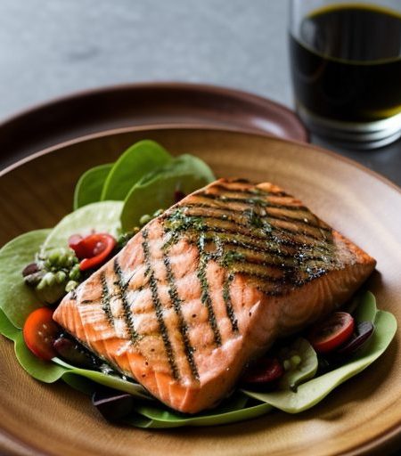 Grilled Salmon Salad W/ Vegetable & Balsamic Dressing - B recipe image