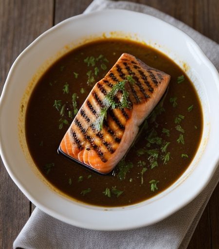 Grilled Salmon Steaks in Sauce recipe image