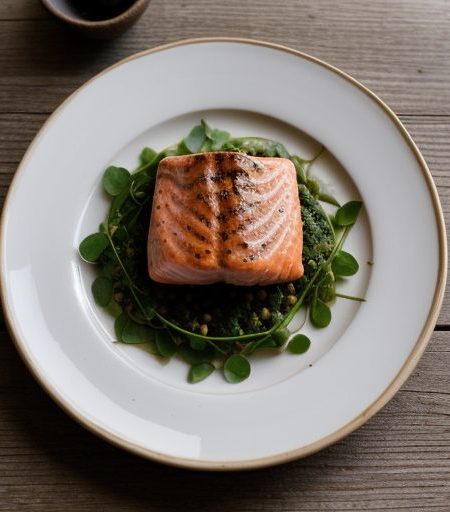 Grilled Salmon With Potato & Watercress Sal recipe image