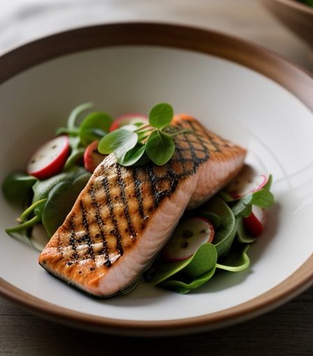Grilled Salmon With Potato & Watercress Salad recipe image