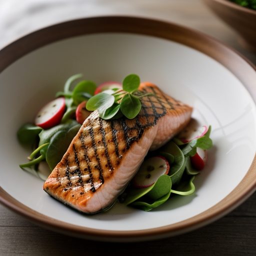 Grilled Salmon With Potato & Watercress Salad recipe image