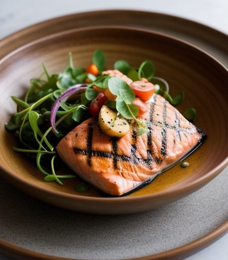 Grilled Salmon With Potato & Watercress Salad recipe image