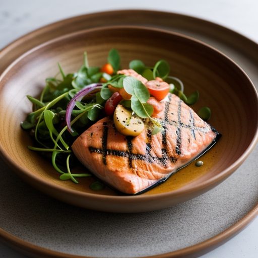 Grilled Salmon With Potato & Watercress Salad recipe image