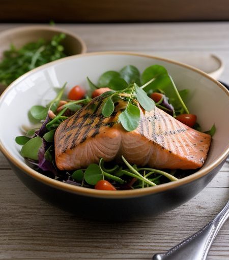 Grilled Salmon With Potato and Watercress Salad recipe image