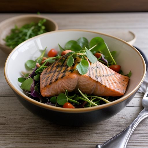 Grilled Salmon With Potato and Watercress Salad recipe image