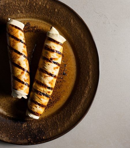 Grilled Sausage & Sweet Mustard in Tortillas - Bon Appeti recipe image