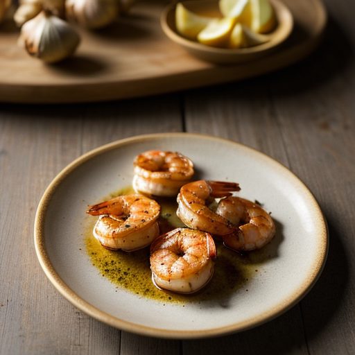 Grilled Shrimp With Oregano and Garlic Chips recipe image