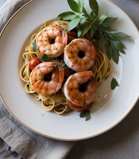 Grilled Shrimp With Pasta & Fresh Tomatoes recipe image