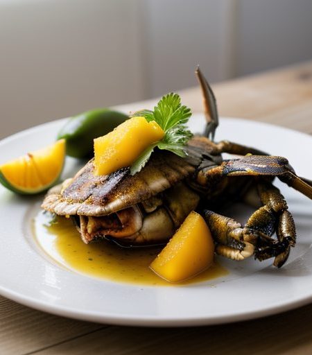 Grilled Soft Shell Crabs With Lime, Rum and Mango recipe image