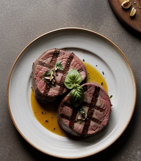 Grilled Steaks & Tomatoes With Basil-Garlic B recipe image