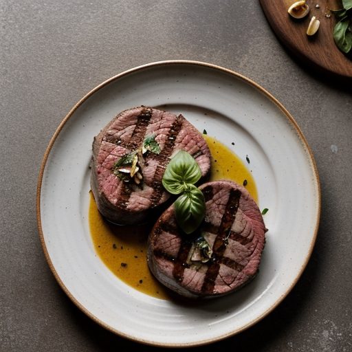 Grilled Steaks & Tomatoes With Basil-Garlic B recipe image