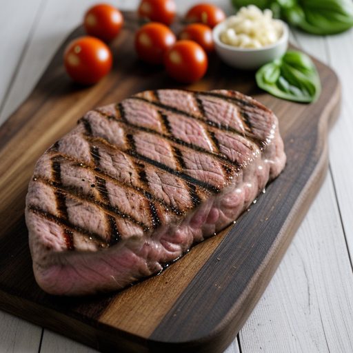 Grilled Steaks & Tomatoes With Basil-Garlic Bread recipe image