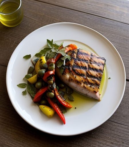Grilled Swordfish W Roasted Peppers and Herb Vinaigrette recipe image
