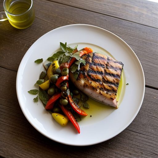 Grilled Swordfish W Roasted Peppers and Herb Vinaigrette recipe image