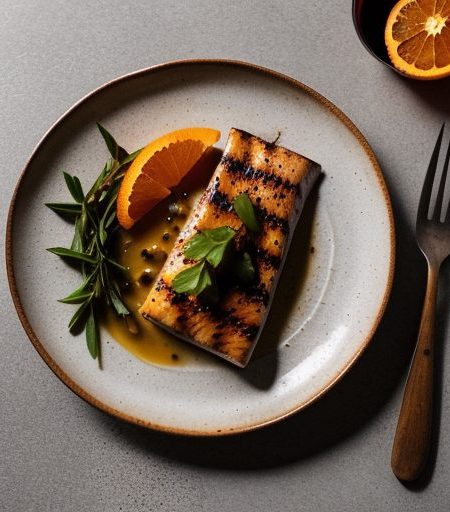 Grilled Swordfish With Orange~ Onion & Toma recipe image