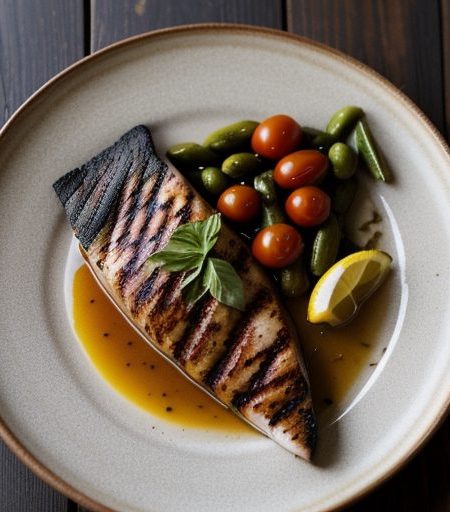 Grilled Swordfish With Tomato Olive Vinaigret recipe image