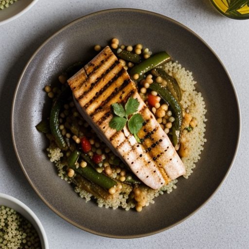 Grilled Swordfish on Herbed Couscous W/Vegetable Minestro recipe image