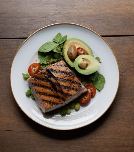 Grilled Tuna Fish With Avocado & Tomato Sal recipe image