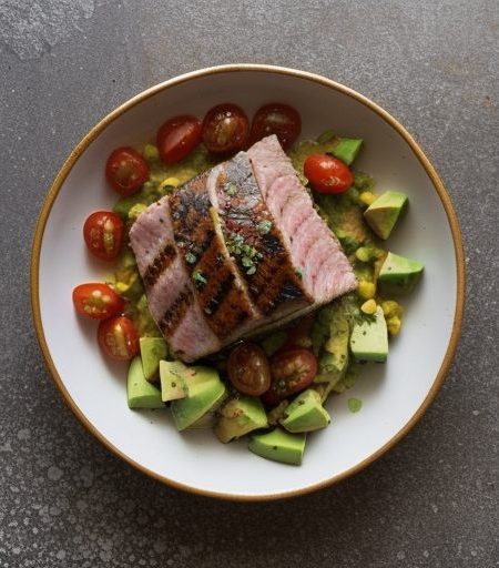 Grilled Tuna Fish With Avocado & Tomato Salsa recipe image