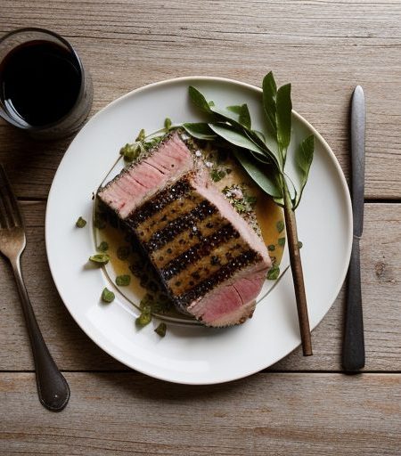 Grilled Tuna With Green Peppercorns - Bon Appetit recipe image