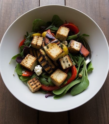 Grilled Vegetable Salad With Goat Cheese Croutons and Bal recipe image