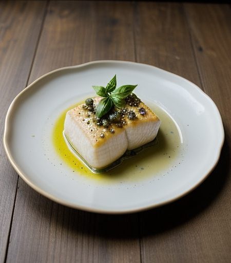 Halibut With Caper-Basil Vinaigrette - Bon Appetit recipe image