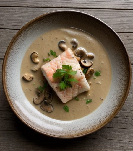 Halibut With Mushroom & Shrimp Sauce recipe image