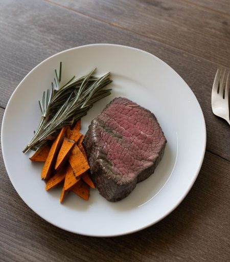 Herb Crusted Beef Filet, Sweet Potato Straws, recipe image