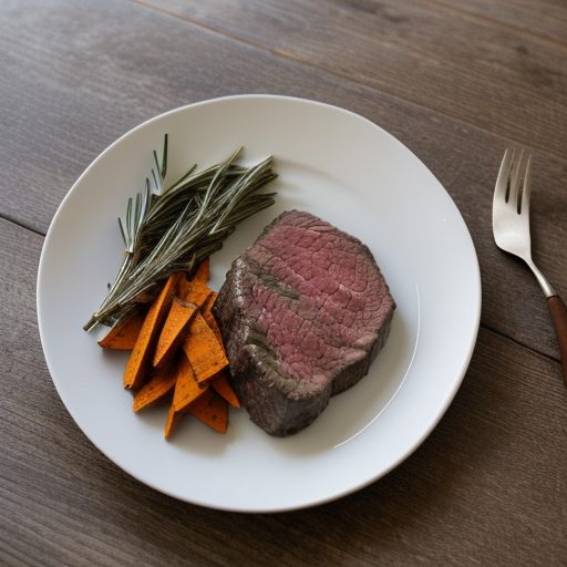 Herb Crusted Beef Filet, Sweet Potato Straws, recipe image