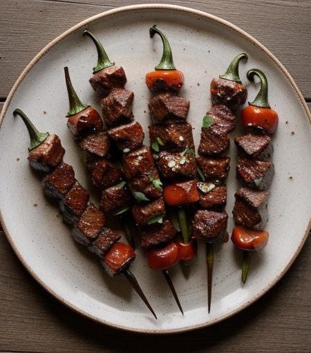 Hot & Sweet Pepper Beef Kabobs recipe image