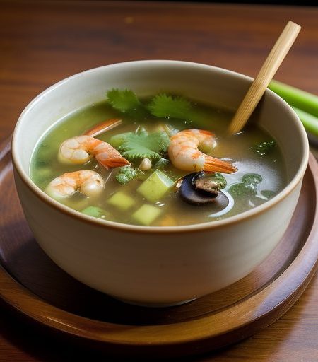 Hot and Sour Soup With Chayote, Shrimp, and M recipe image