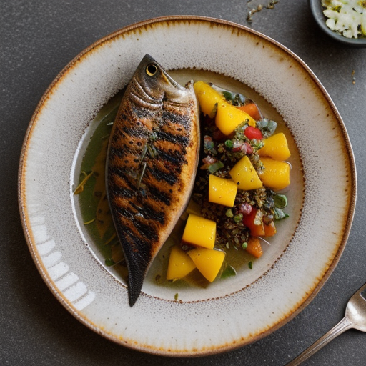 Jamaican Jerk Swordfish With Orange Mango Salsa and Arugu recipe image