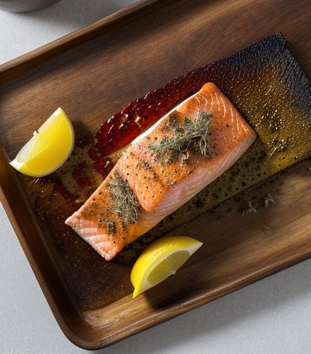 James Barber's Pan Roasted Salmon W/Sweet Peppers and Gar recipe image