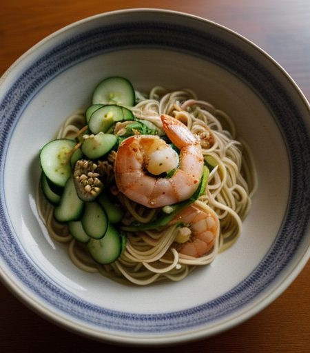 Japanese Noodle, Shrimp and Cucumber Salad recipe image