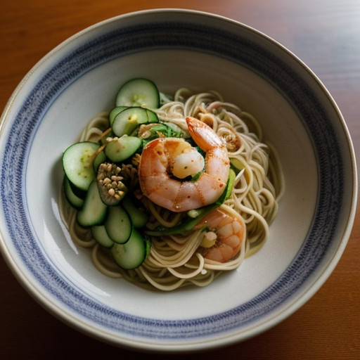 Japanese Noodle, Shrimp and Cucumber Salad recipe image