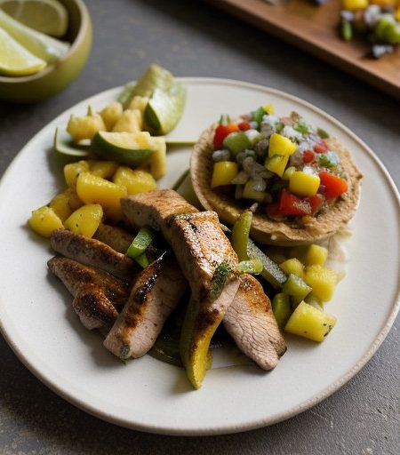 Jerk Chicken Fajitas With Papaya-Pineapple Salsa recipe image
