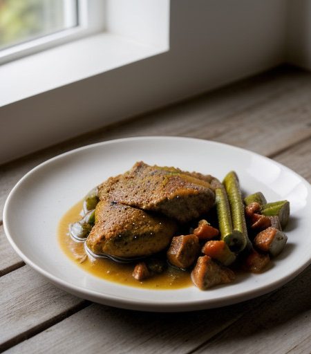 Kottopoula Me Mpamiez (Chicken With Okra recipe image