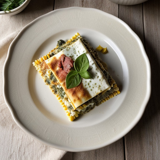 Lasagna of Fresh Spinach, Corn and Crab With a Goat Chees recipe image