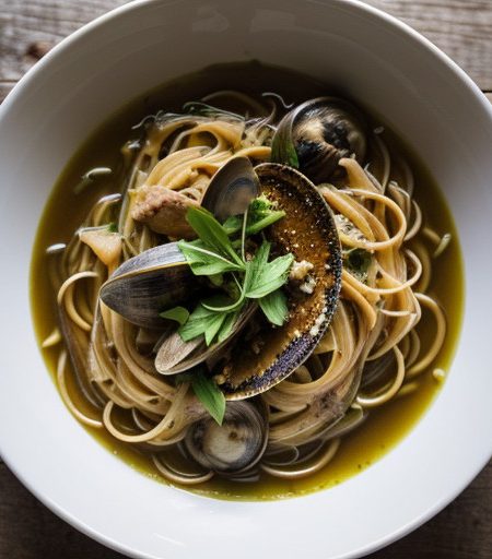 Leek Arugula & Clam Sauce Over Spaghettini recipe image