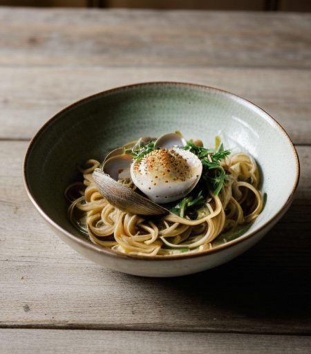 Leek~ Arugula & Clam Sauce Over Spaghettini recipe image