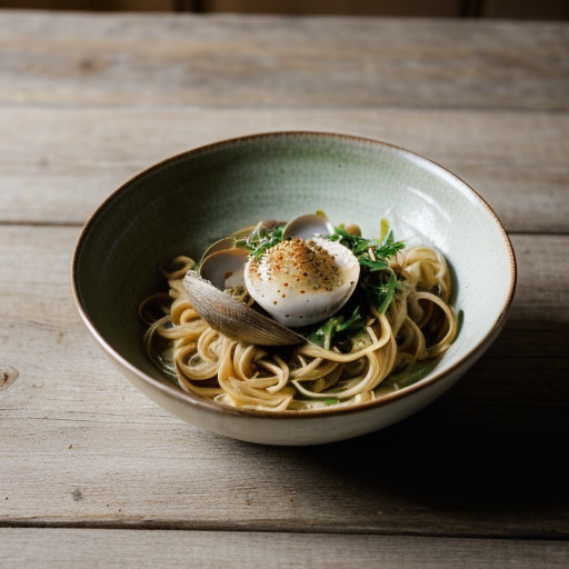 Leek~ Arugula & Clam Sauce Over Spaghettini recipe image
