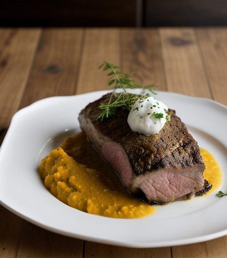 Leg of Lamb W/ Rice & Onion Puree recipe image