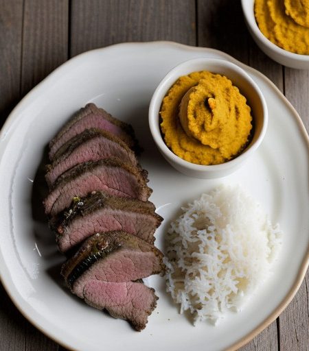 Leg of Lamb W/ Rice & Onion Puree recipe image