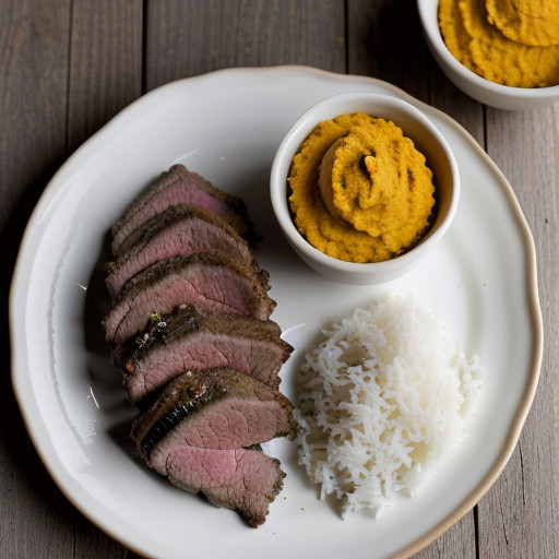Leg of Lamb W/ Rice & Onion Puree recipe image