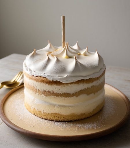 Lemon Meringue Cake W/Straw. recipe image