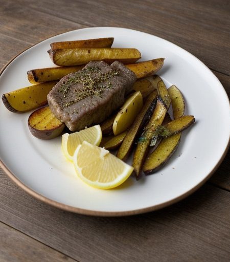 Lemon Pepper Steak & Potato Wedges recipe image