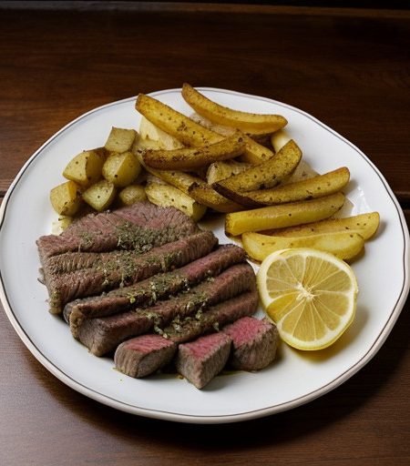Lemon Pepper Steak and Potato Wedges recipe image